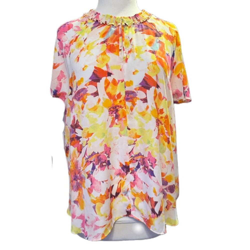Rose & Olive XL Floral Lightweight Floral Short Relaxed Sleeves Flowy Round Neck